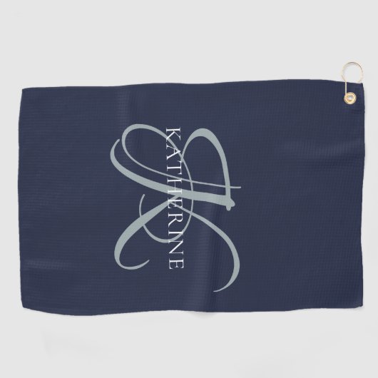 Modern Elegant Monogram Script Navy Blauw Golfhanddoek (Horizontaal)