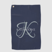 Modern Elegant Monogram Script Navy Blauw Golfhanddoek (Voorkant)