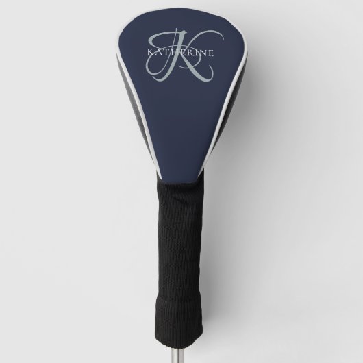 Modern Elegant Monogram Script Navy Blauw Golfheadcover (Voorkant)