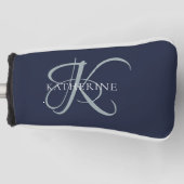 Modern Elegant Monogram Script Navy Blauw Golfheadcover (Voorkant)