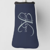 Modern Elegant Monogram Script Navy Blauw Golfheadcover (Draai 90)