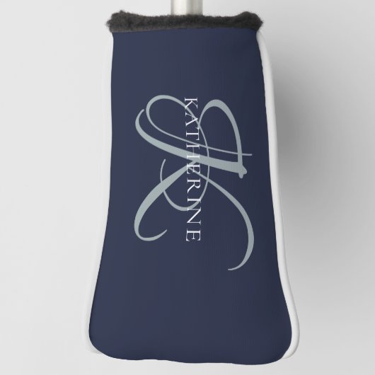 Modern Elegant Monogram Script Navy Blauw Golfheadcover (Draai 90)