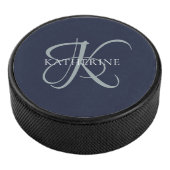 Modern Elegant Monogram Script Navy Blauw Hockey Puck (3/4)