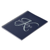 Modern Elegant Monogram Script Navy Blauw Notitieboek (Linkerzijde)