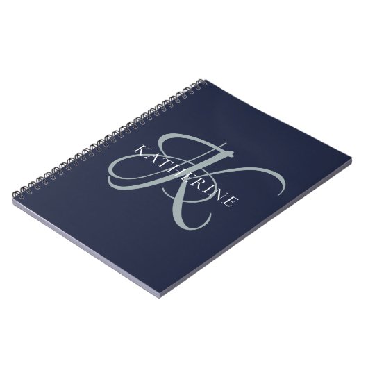 Modern Elegant Monogram Script Navy Blauw Notitieboek (Linkerzijde)