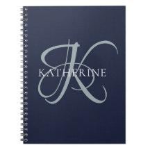 Modern Elegant Monogram Script Navy Blauw