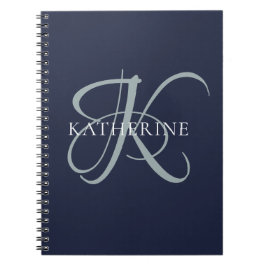 Modern Elegant Monogram Script Navy Blauw Notitieboek