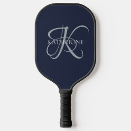 Modern Elegant Monogram Script Navy Blauw Pickleball Paddle