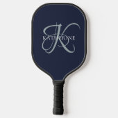 Modern Elegant Monogram Script Navy Blauw Pickleball Paddle (Achterkant)