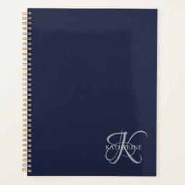 Modern Elegant Monogram Script Navy Blauw Planner