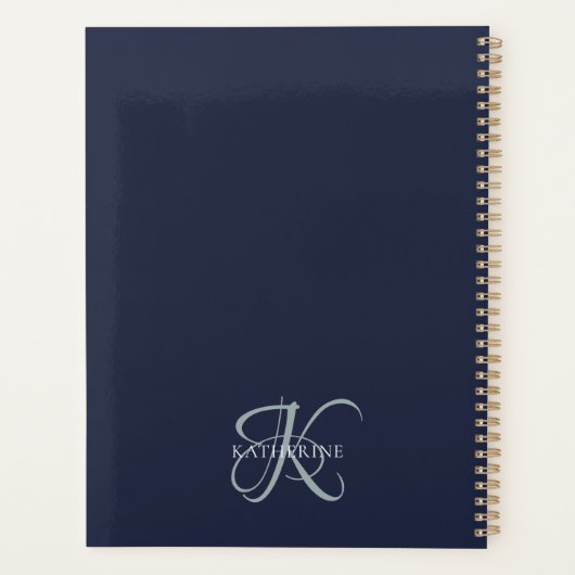 Modern Elegant Monogram Script Navy Blauw Planner (Achterkant)