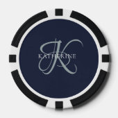 Modern Elegant Monogram Script Navy Blauw Poker Chips (Voorkant)