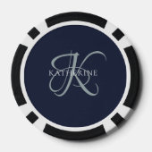Modern Elegant Monogram Script Navy Blauw Poker Chips (Achterkant)