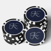 Modern Elegant Monogram Script Navy Blauw Poker Chips (Opstapeling)