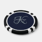 Modern Elegant Monogram Script Navy Blauw Poker Chips (Enkel)