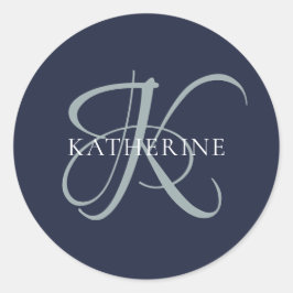 Modern Elegant Monogram Script Navy Blauw Ronde Sticker