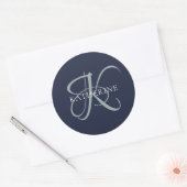 Modern Elegant Monogram Script Navy Blauw Ronde Sticker (Envelop)