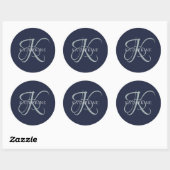 Modern Elegant Monogram Script Navy Blauw Ronde Sticker (Vel)