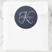Modern Elegant Monogram Script Navy Blauw Ronde Sticker (Tas)