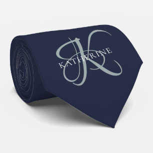 Modern Elegant Monogram Script Navy Blauw Stropdas