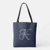 Modern Elegant Monogram Script Navy Blauw Tote Bag (Achterkant)