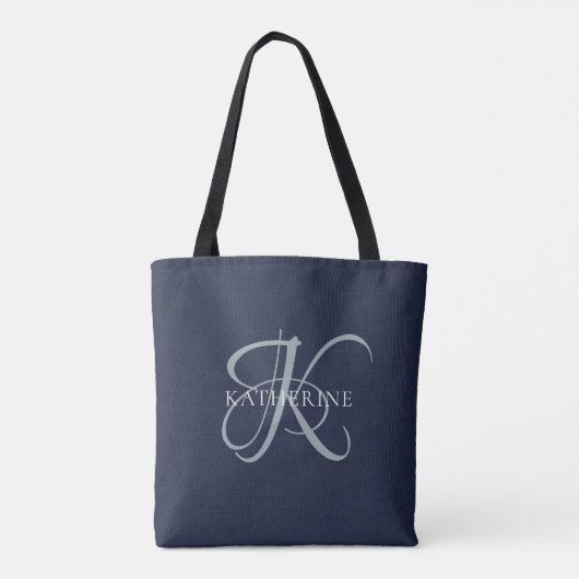 Modern Elegant Monogram Script Navy Blauw Tote Bag (Achterkant)