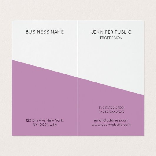 Modern Elegant Monogram Sjabloon Paarse Roze Visitekaartje (Binnenkant ongevouwen)