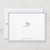 Modern Elegant Monogram Stoffig Blauw Gingham Cont Notitiekaartje (Achterkant)