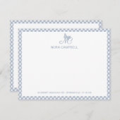 Modern Elegant Monogram Stoffig Blauw Gingham Cont Notitiekaartje (Voorkant / Achterkant)