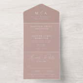 Modern Elegant Monogram Stoffig Roos Wedding All In One Uitnodiging (Binnen)