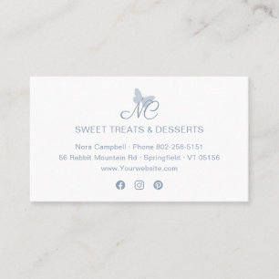 Modern Elegant Monogram Stoffige Blauwe Vlinder Visitekaartje