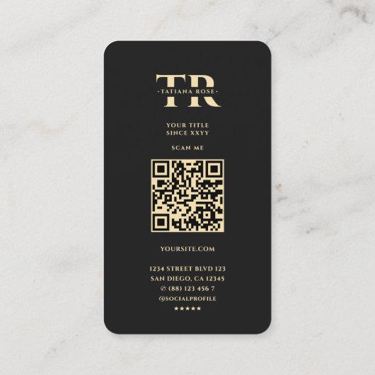Modern Elegant Monogram T Bloemen Zwart Goud Visitekaartje (Achterkant)