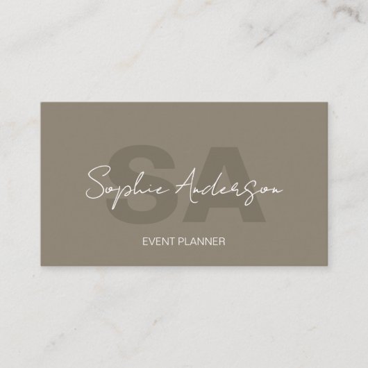 Modern Elegant Monogram Taupe Professional Visitekaartje (Voorkant)