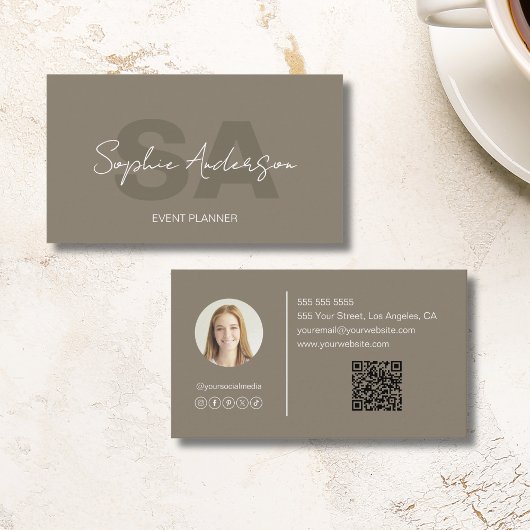 Modern Elegant Monogram Taupe Professional Visitekaartje