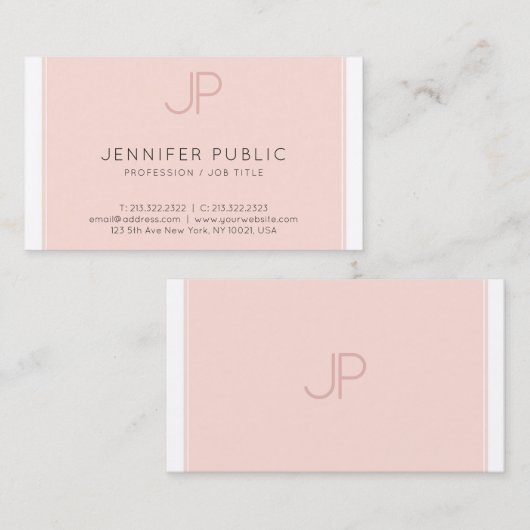 Modern Elegant Monogram Trendy Blush Pink Luxury Visitekaartje (Voorkant / Achterkant)