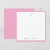 Modern Elegant Monogram Trendy Sleek Pink & White Notitiekaartje (Voorkant / Achterkant)