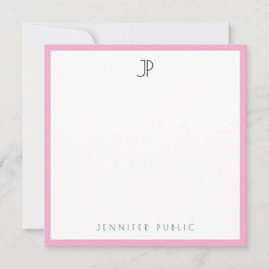 Modern Elegant Monogram Trendy Sleek Pink & White Notitiekaartje (Voorkant)