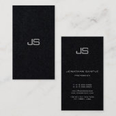 Modern Elegant Monogram Verticaal Premium Zwart Visitekaartje (Voorkant / Achterkant)