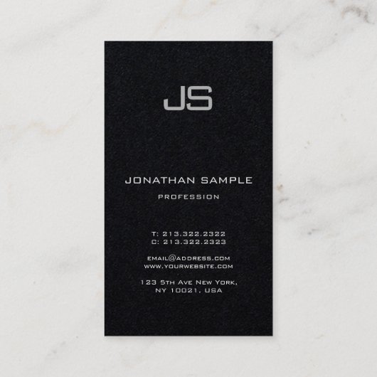 Modern Elegant Monogram Verticaal Premium Zwart Visitekaartje (Achterkant)