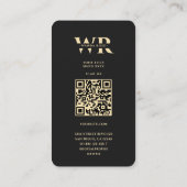 Modern Elegant Monogram W Bloemen Zwart Goud Visitekaartje (Achterkant)