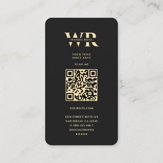 Modern Elegant Monogram W Bloemen Zwart Goud Visitekaartje (Achterkant)