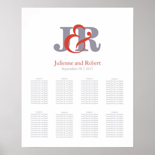 Modern Elegant Monogram Wedding Seating Chart Poster (Voorkant)