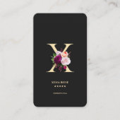 Modern Elegant Monogram X Bloemen Zwart Goud Visitekaartje (Voorkant)