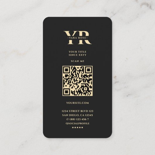 Modern Elegant Monogram Y Bloemen Zwart Goud Visitekaartje (Achterkant)