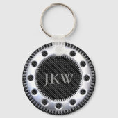 Modern Elegant Monogram Zwart en Grijs Gestreept Sleutelhanger (Achterkant)