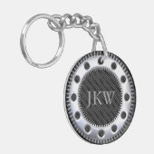 Modern Elegant Monogram Zwart en Grijs Gestreept Sleutelhanger (Voorkant Links)