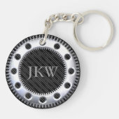 Modern Elegant Monogram Zwart en Grijs Gestreept Sleutelhanger (Achterkant)