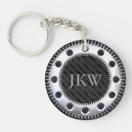Modern Elegant Monogram Zwart en Grijs Gestreept Sleutelhanger