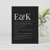 Modern Elegant Monogram Zwart Wit Bruiloft Kaart (Staand voorkant)