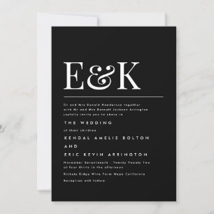 Modern Elegant Monogram Zwart Wit Bruiloft Kaart
